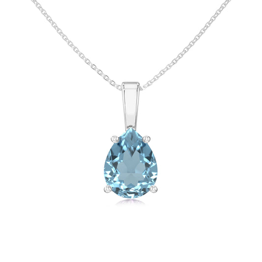 lab grown aquamarine pear solitaire necklaces in white gold 