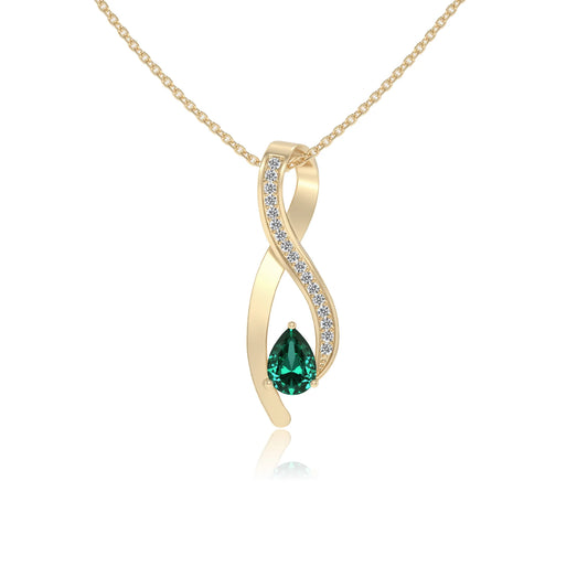 lab grown emerald pear solitaire necklaces in yellow gold 