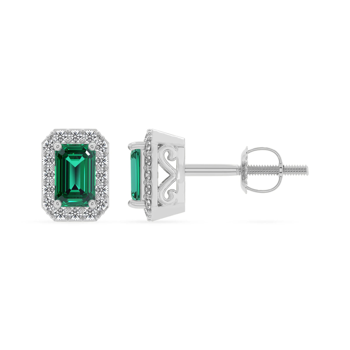 lab grown emerald octogon cut stud earrings in sterling silver 