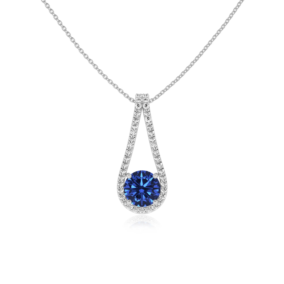lab grown blue-sapphire round solitaire v-bale necklaces in sterling silver 