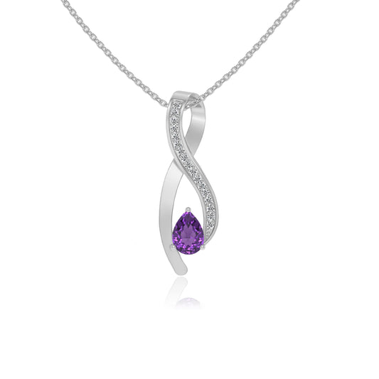 lab grown amethyst pear solitaire necklaces in white gold 
