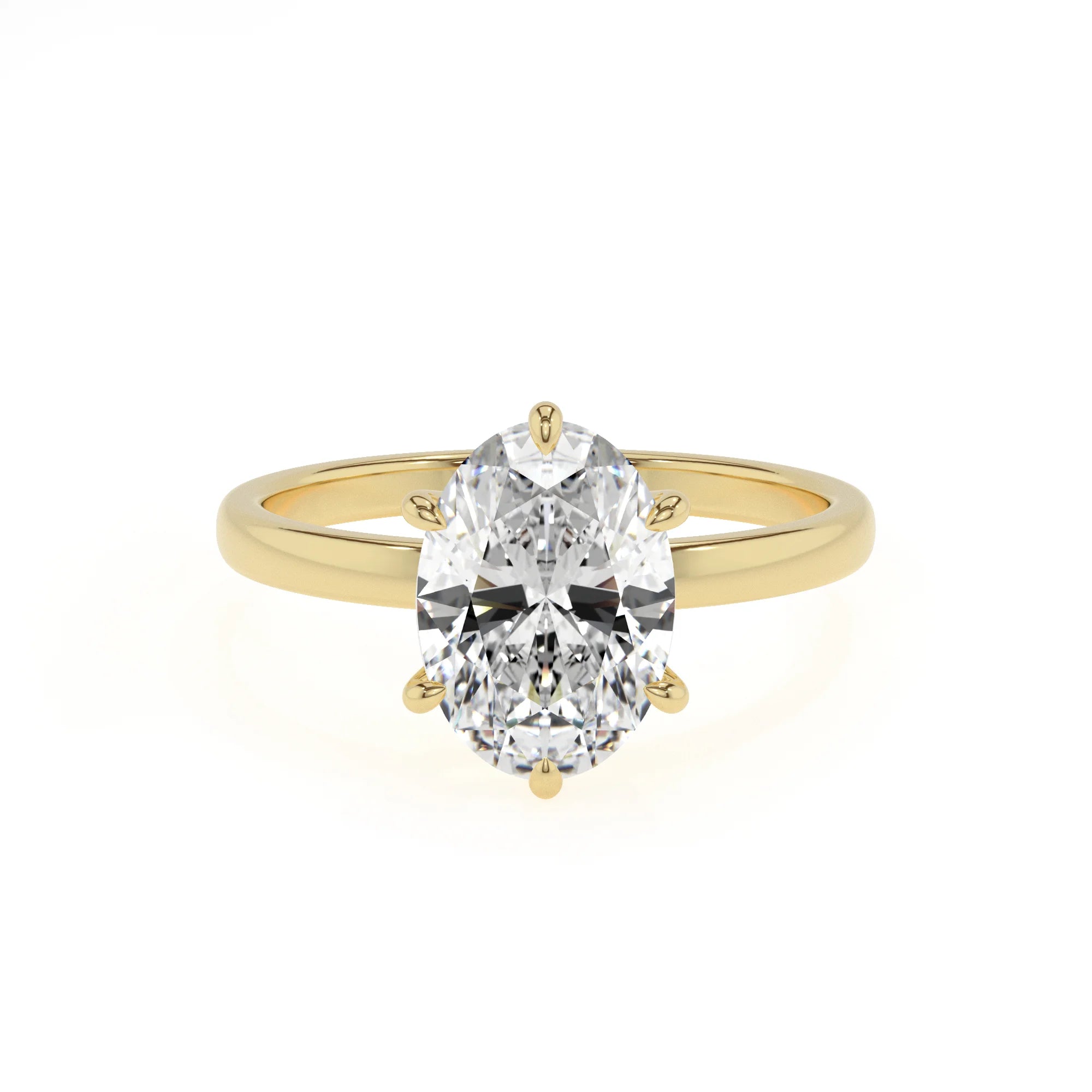 lab grown moissanite oval solitaire rings in yellow gold 