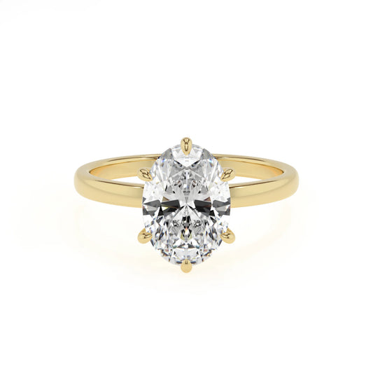 lab grown moissanite oval solitaire rings in yellow gold 