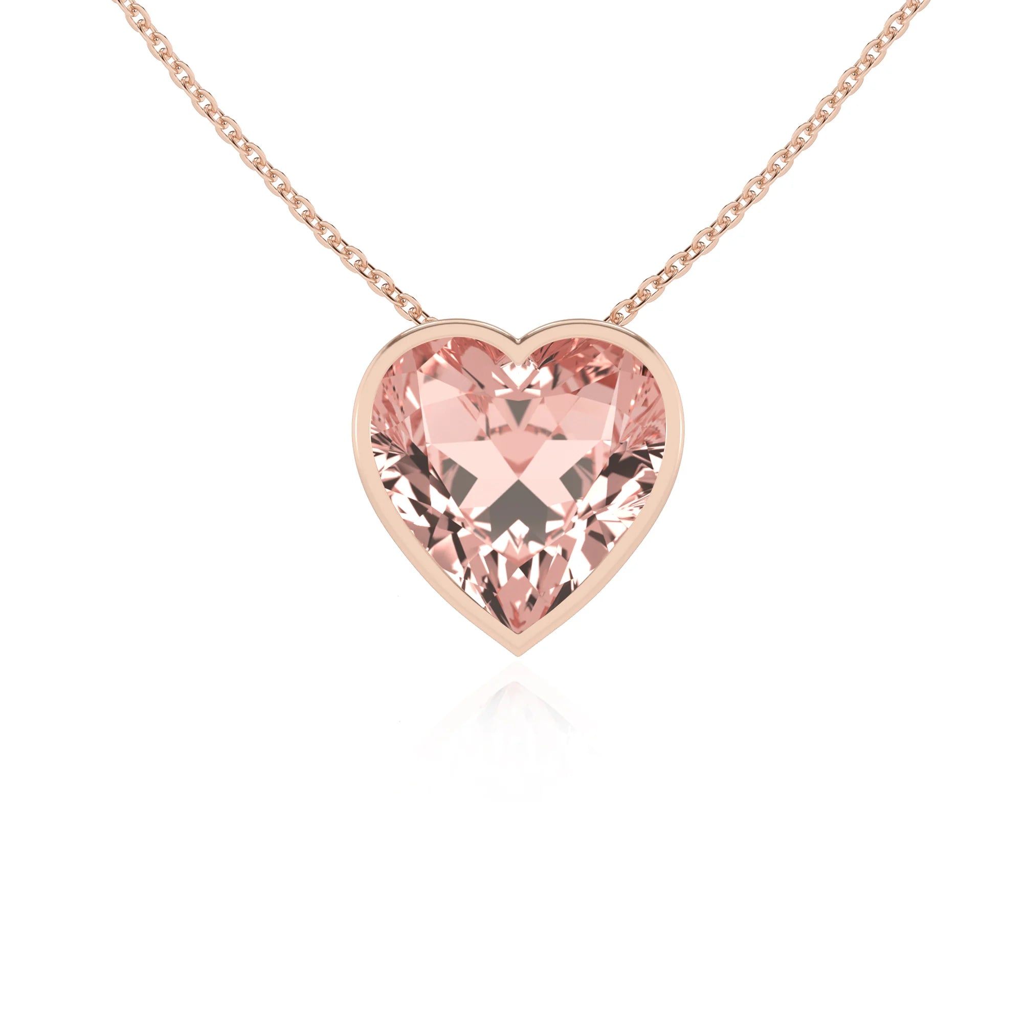 lab grown morganite heart solitaire necklaces in rose gold 
