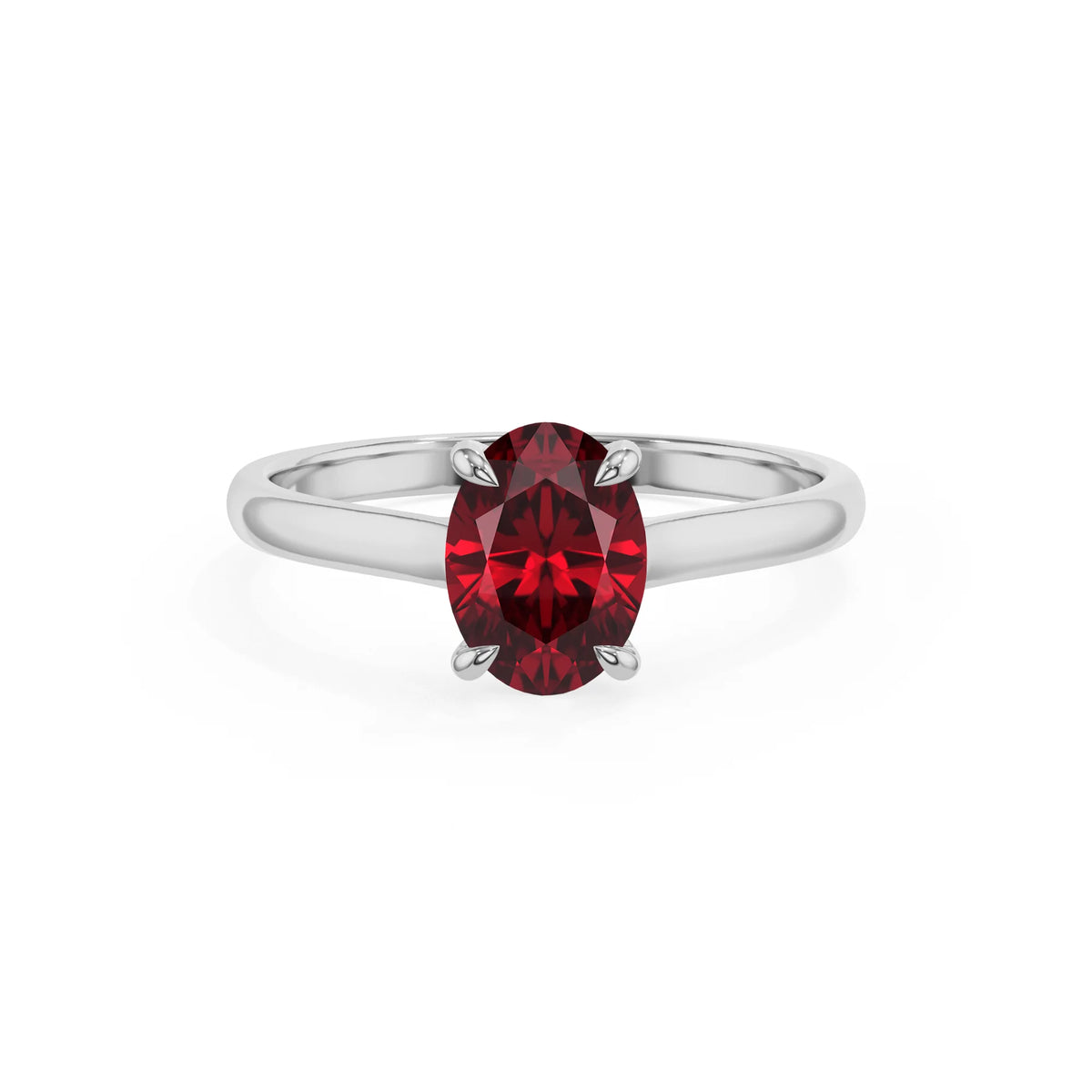 lab grown ruby oval solitaire rings in white gold 