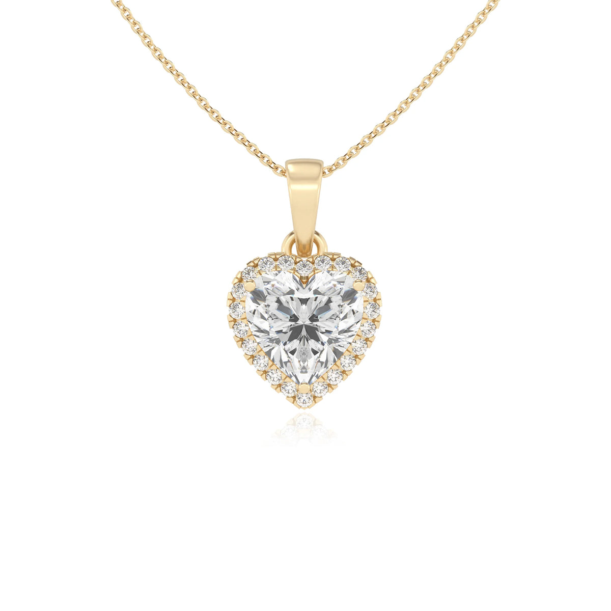 lab grown moissanite heart solitaire necklaces in yellow gold 