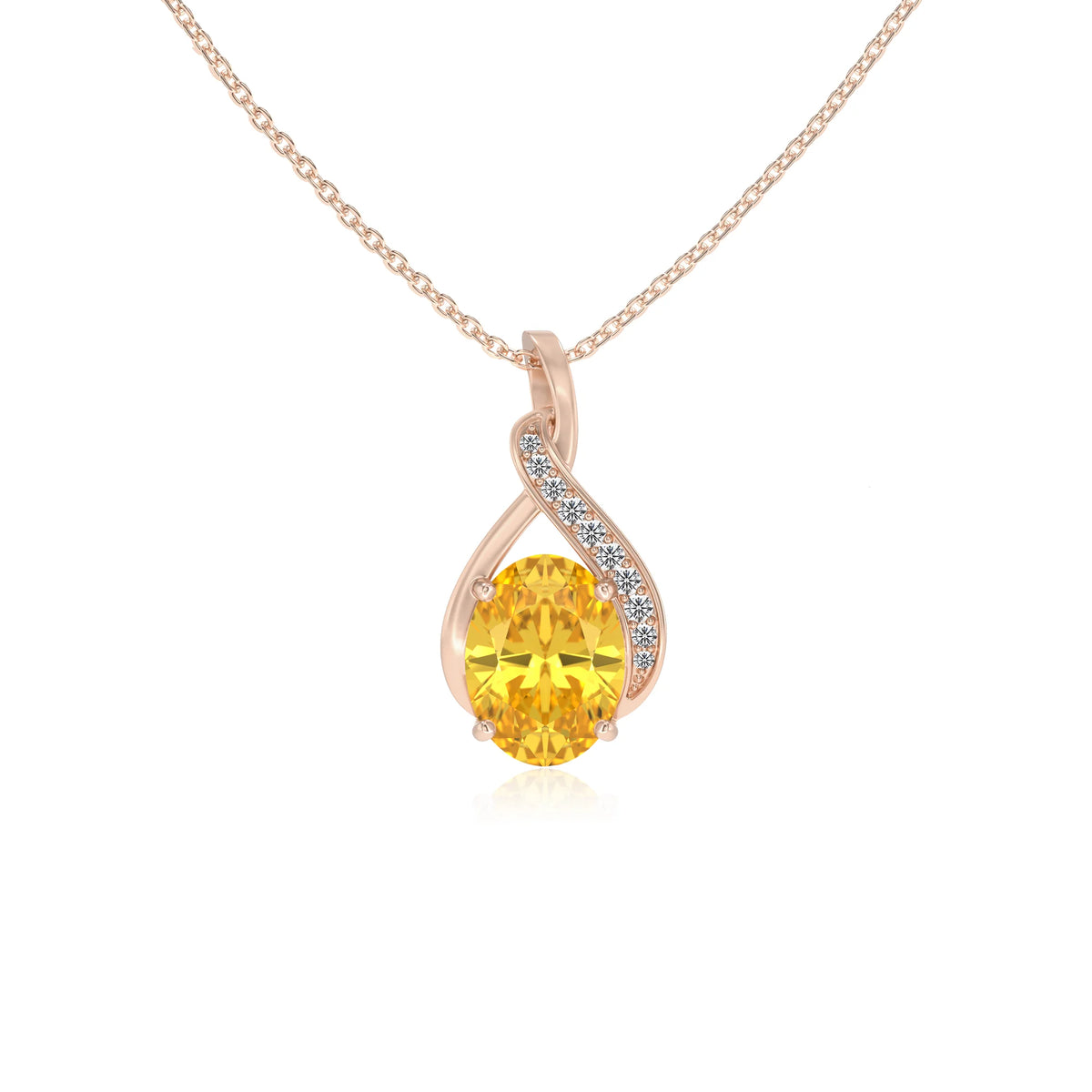 lab grown yellow-sapphire oval solitaire necklaces in rose gold 