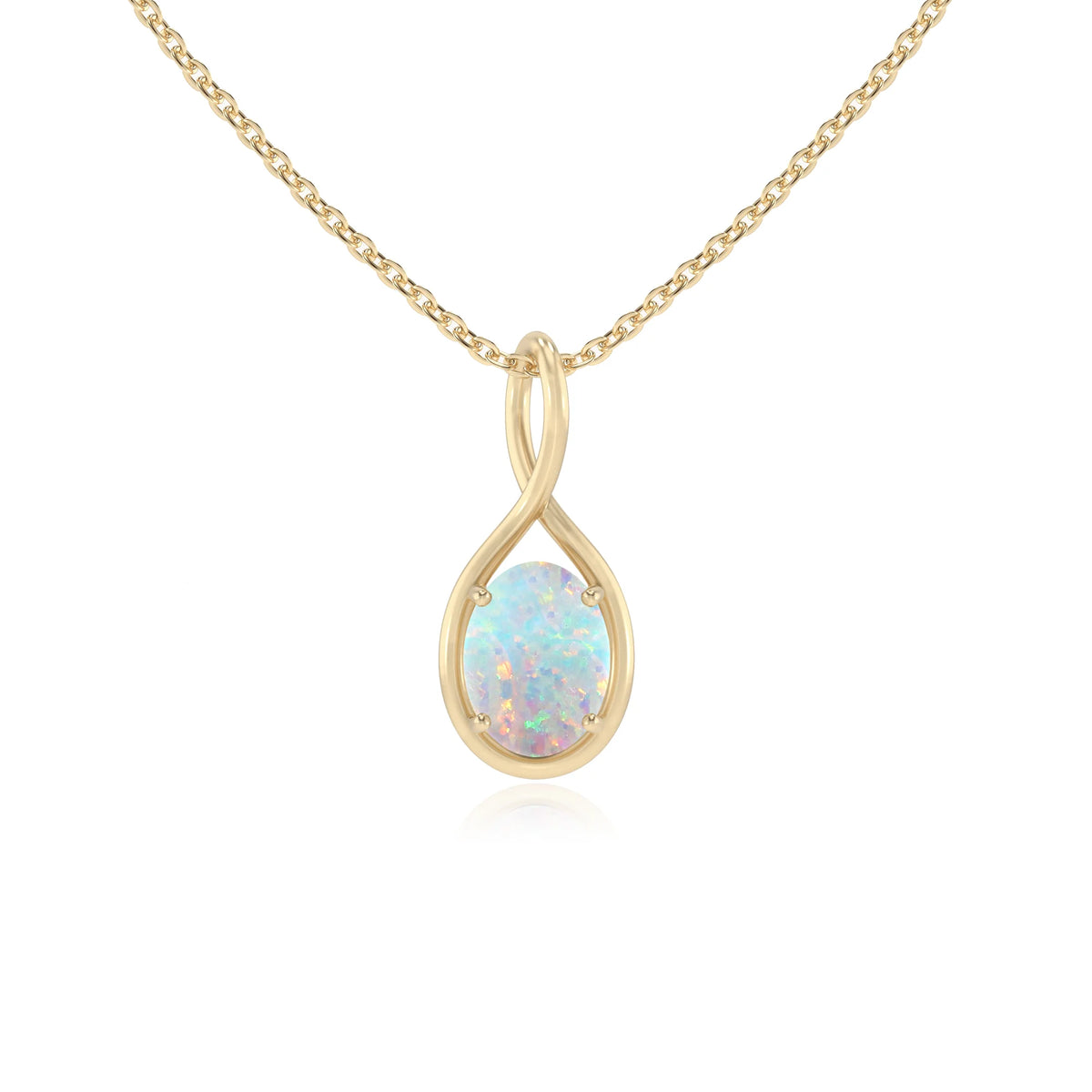 lab grown opal oval solitaire necklaces in yellow gold 