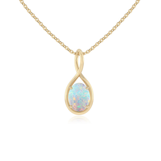lab grown opal oval solitaire necklaces in yellow gold 