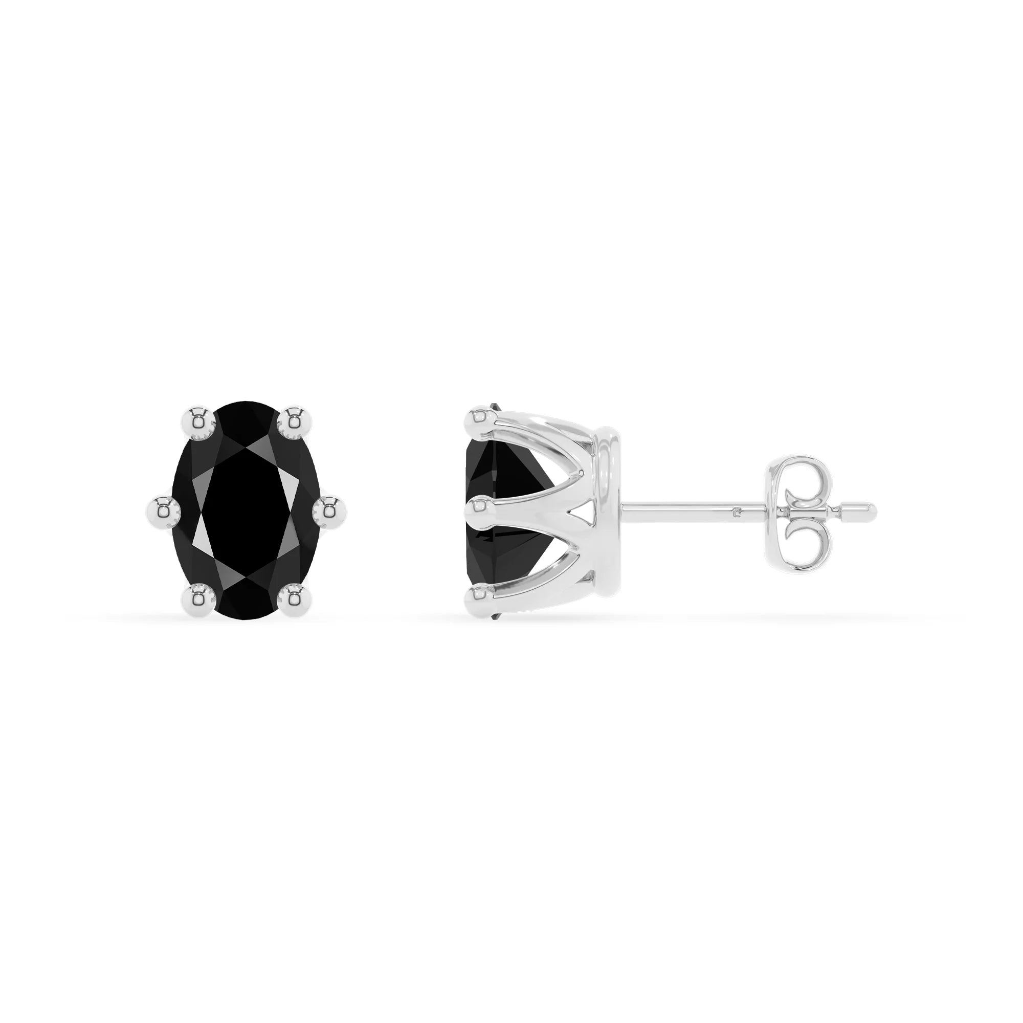 natural black onyx oval stud earrings in platinum 