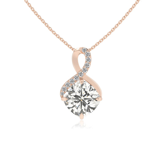 lab grown moissanite cushion infinity necklaces in rose gold 