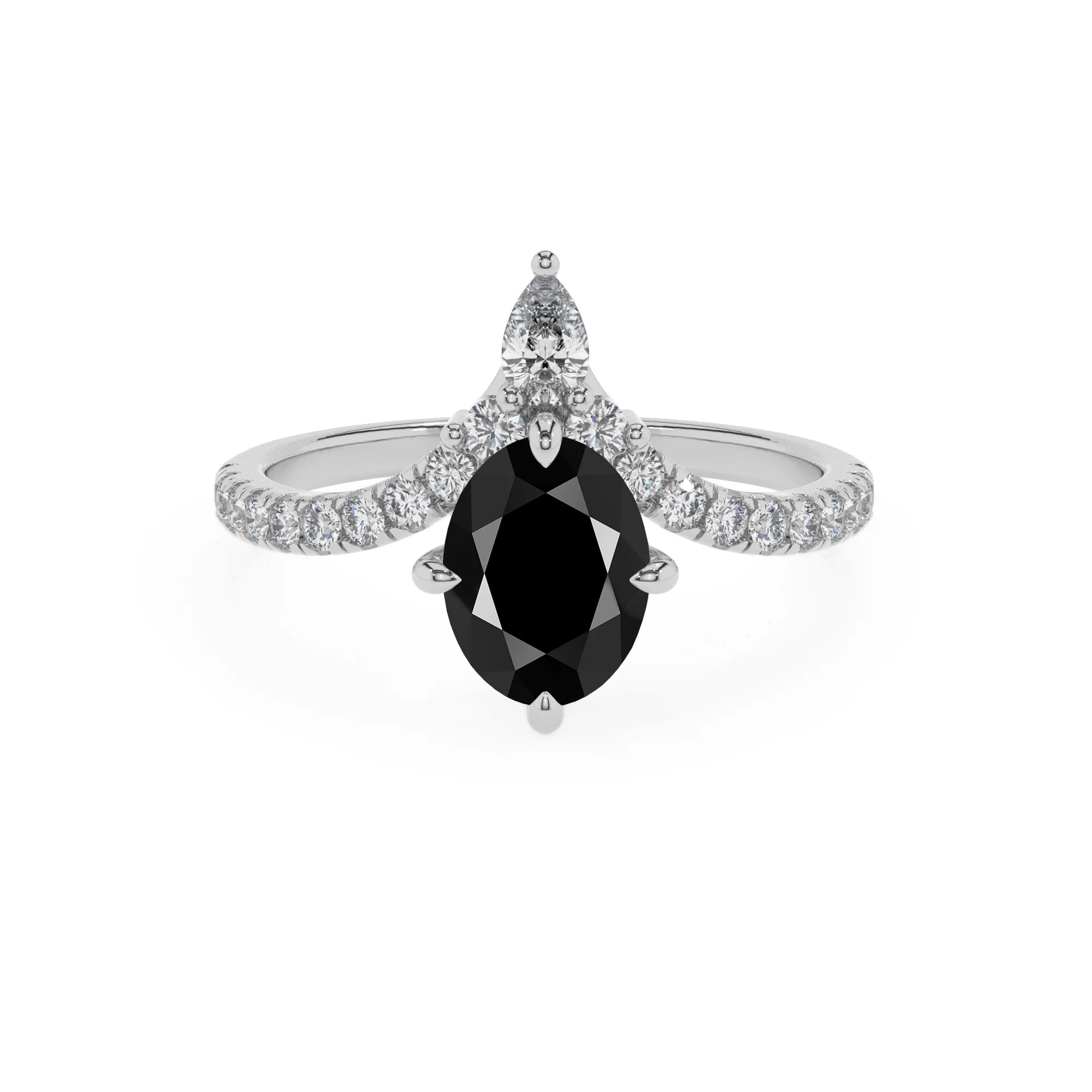 natural black-onyx oval solitaire rings in white gold 