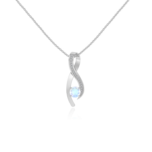 natural rainbow-moonstone round solitaire necklaces in platinum 