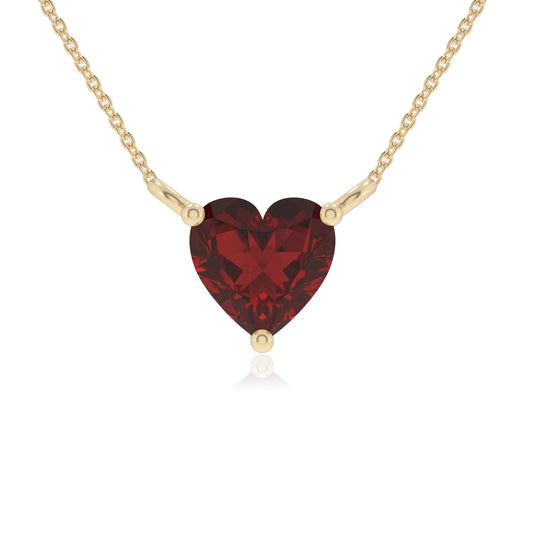 natural garnet heart solitaire necklaces in yellow gold 