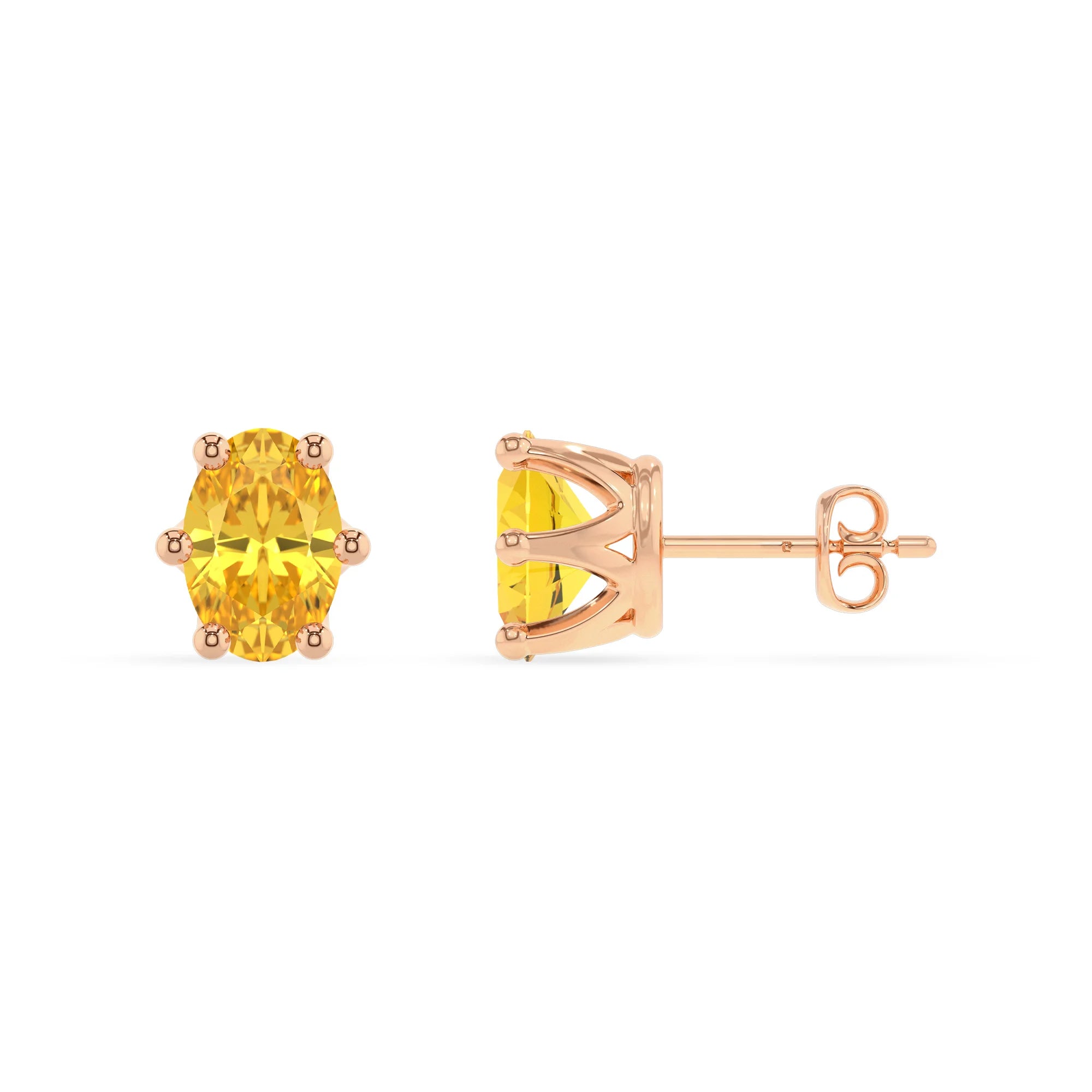lab grown yellow sapphire oval stud earrings in rose gold 