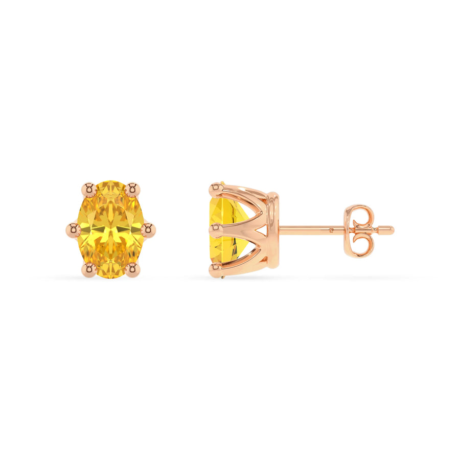 lab grown yellow sapphire oval stud earrings in rose gold 