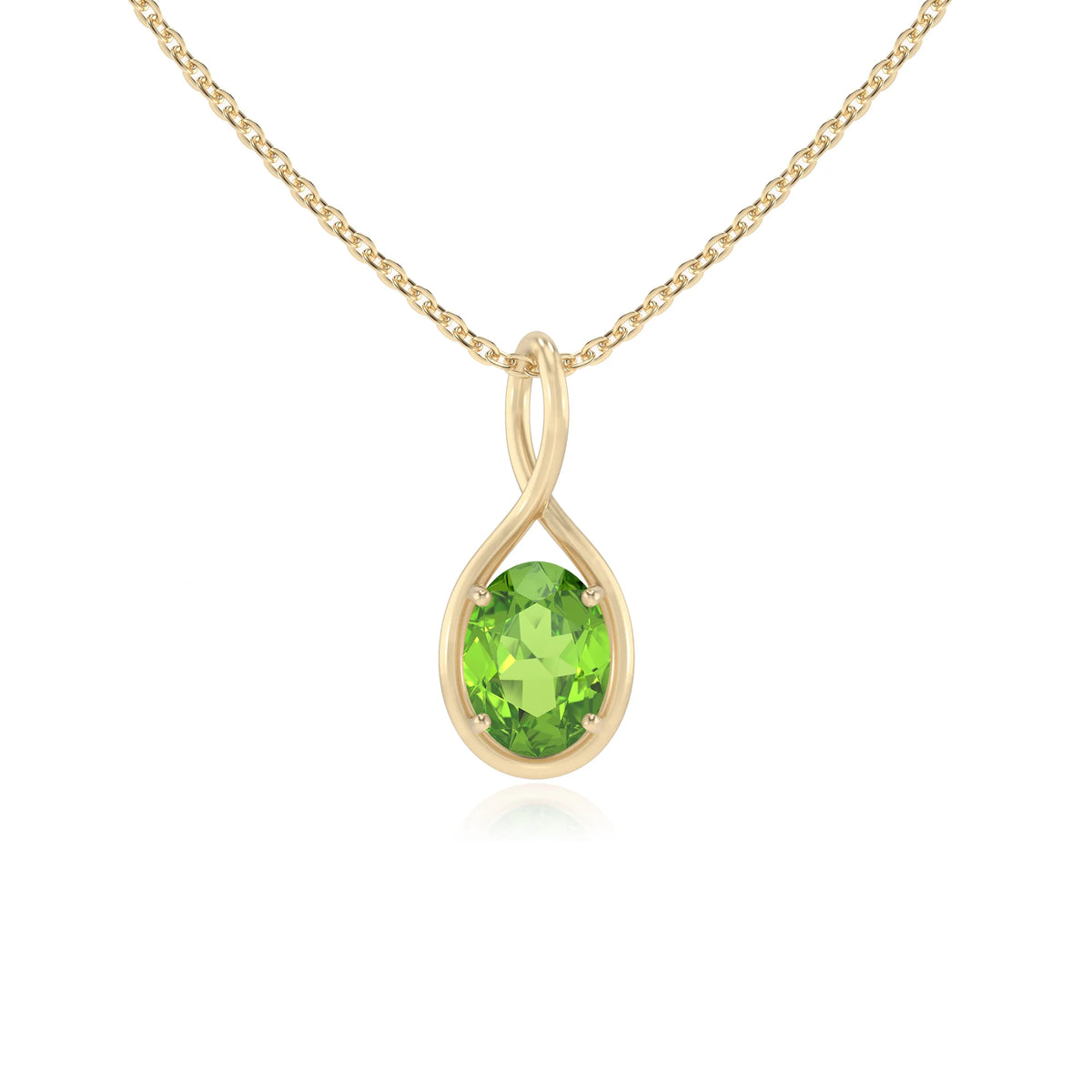 natural peridot oval solitaire necklaces in yellow gold 