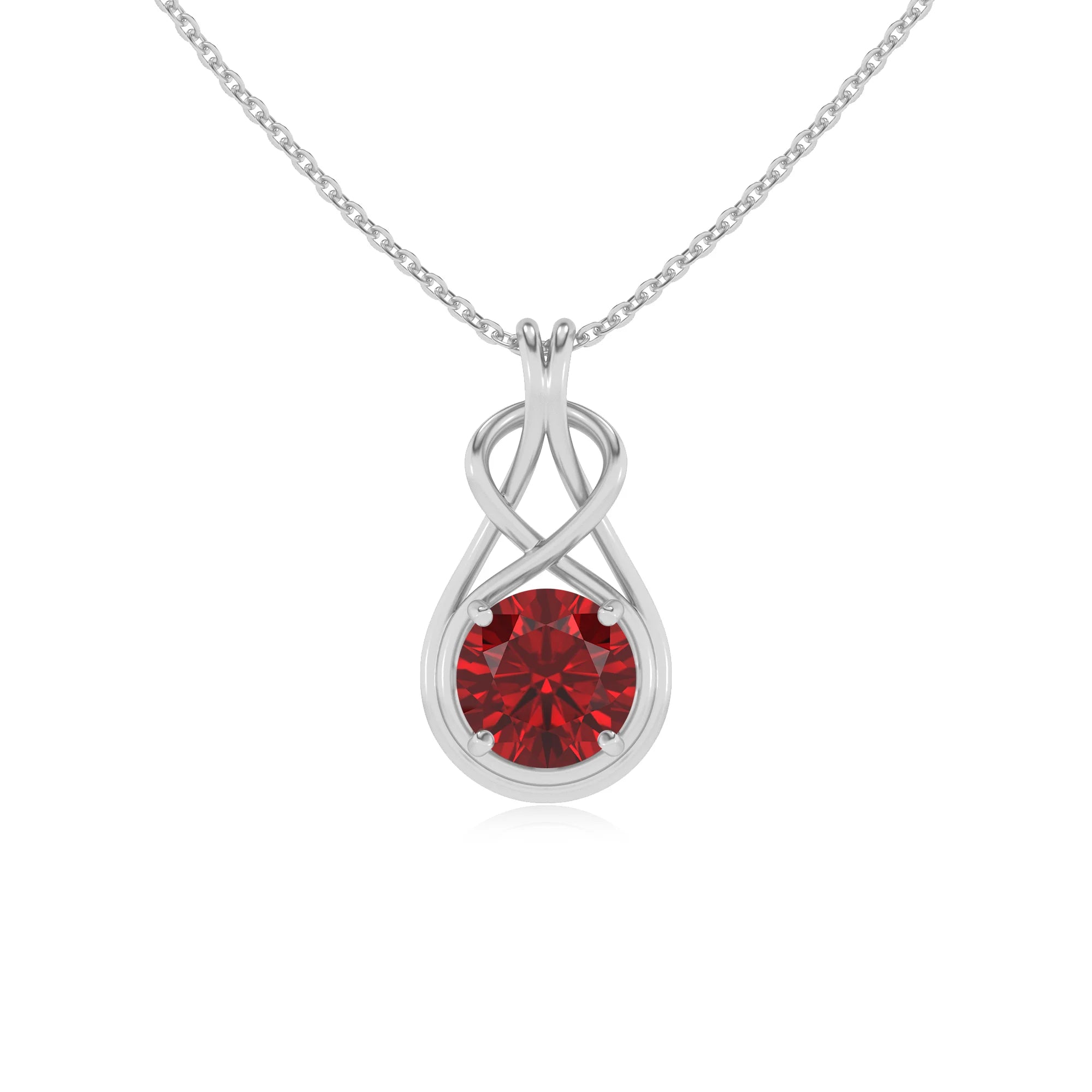 lab grown ruby round solitaire necklaces in sterling silver 