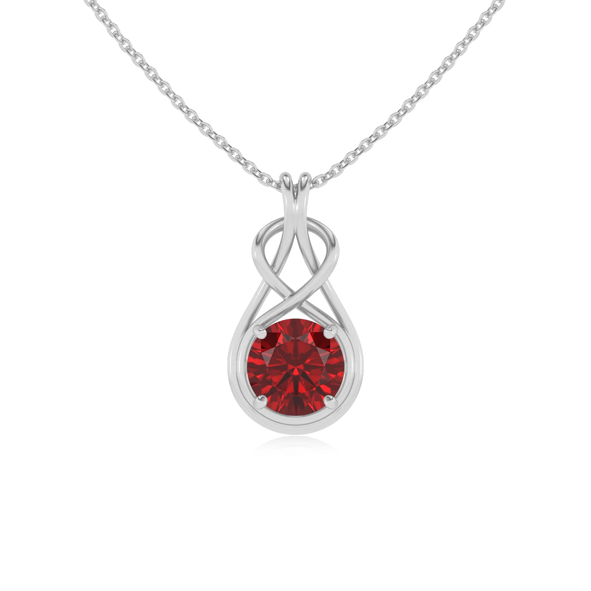 lab grown ruby round solitaire necklaces in sterling silver 