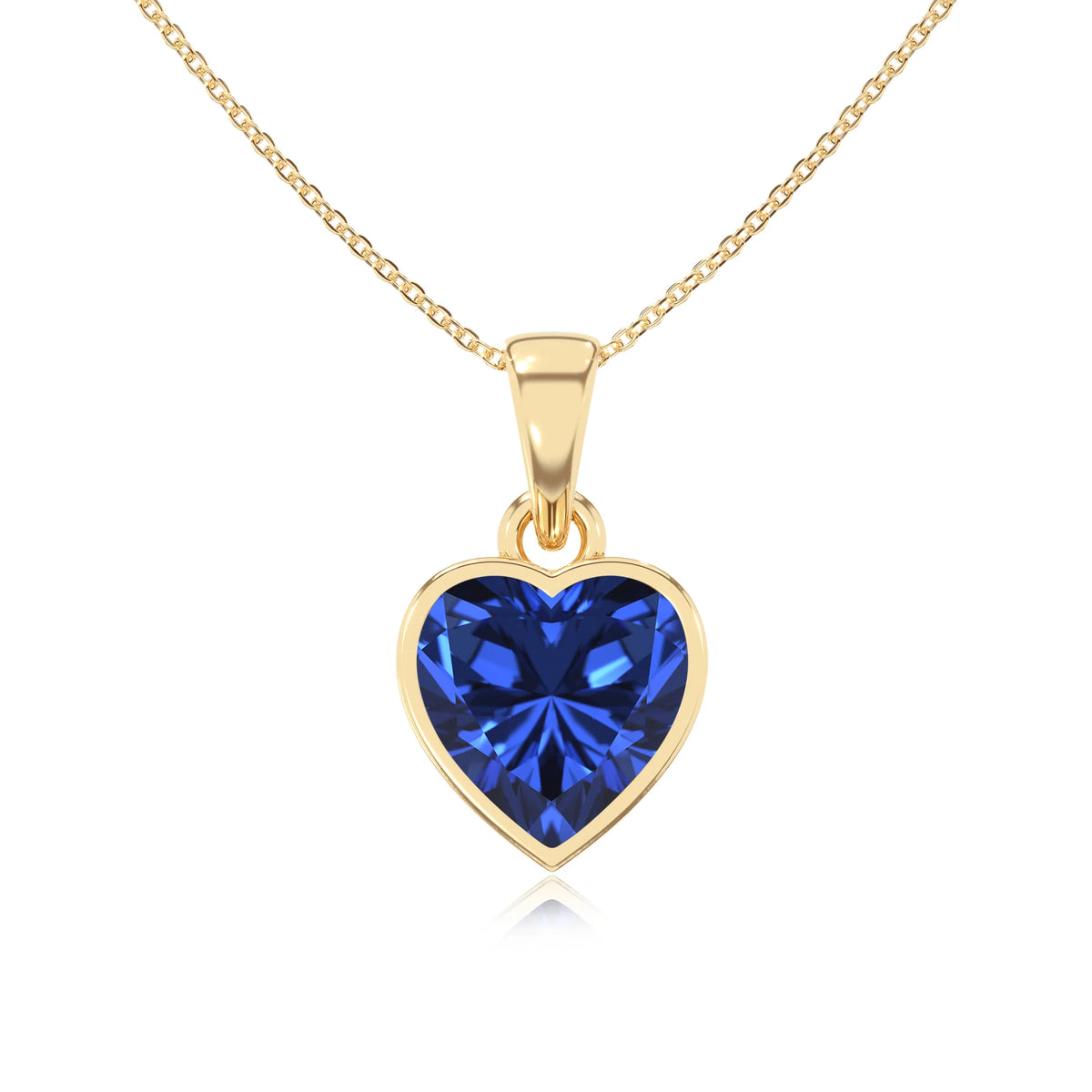 lab grown blue-sapphire heart solitaire necklaces in yellow gold 