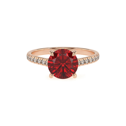 lab grown ruby round half eternity solitaire engagement rings in rose gold 