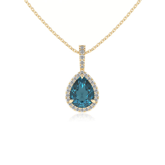 natural london-blue-topaz pear solitaire necklaces in yellow gold 