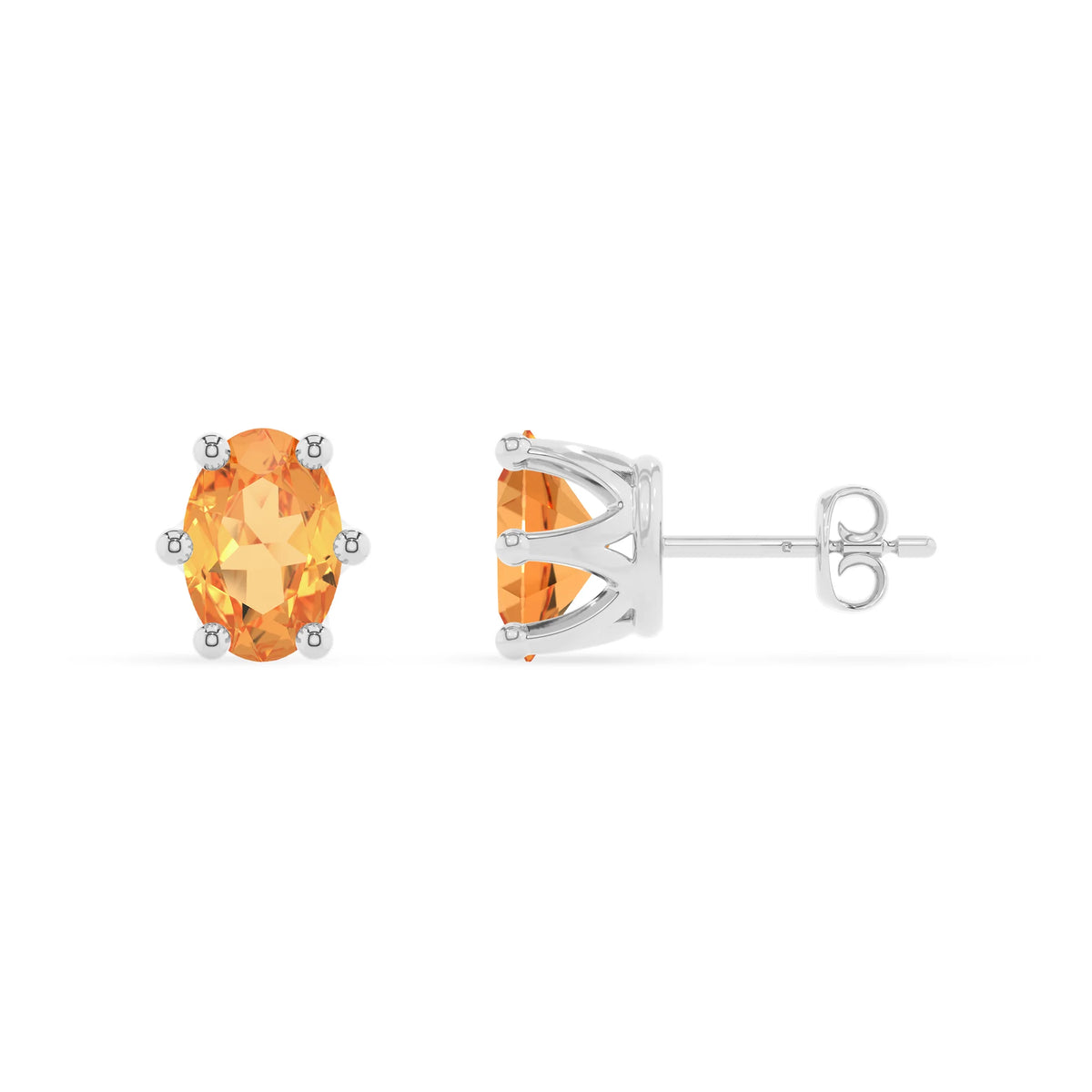 lab grown citrine oval stud earrings in sterling silver 