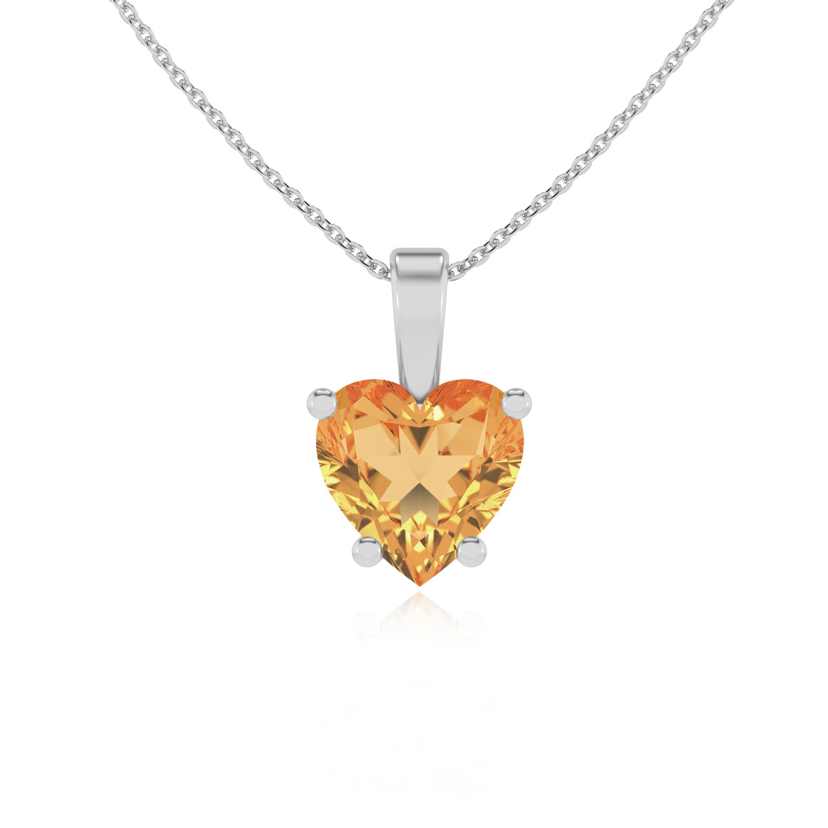 lab grown citrine heart solitaire necklaces in platinum 