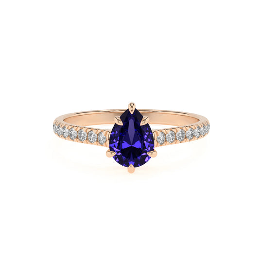 lab grown tanzanite pear half eternity solitaire engagement rings in rose gold 