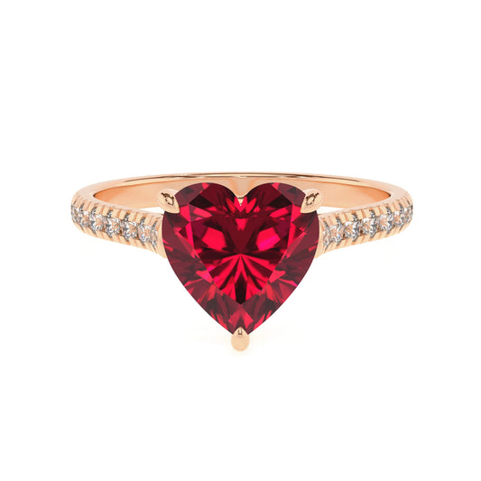 lab grown ruby heart half eternity solitaire engagement rings in rose gold 