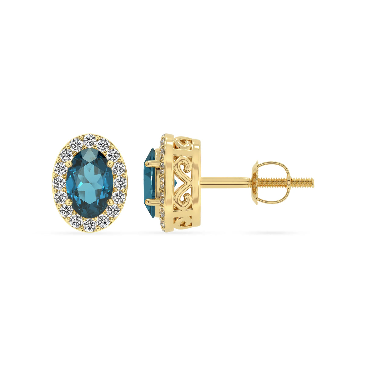 natural london blue topaz oval stud earrings in yellow gold 