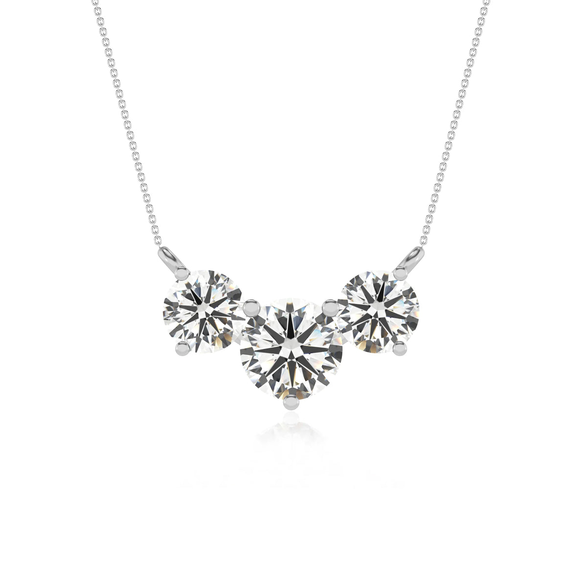 lab grown moissanite round solitaire v-bale necklaces in white gold 