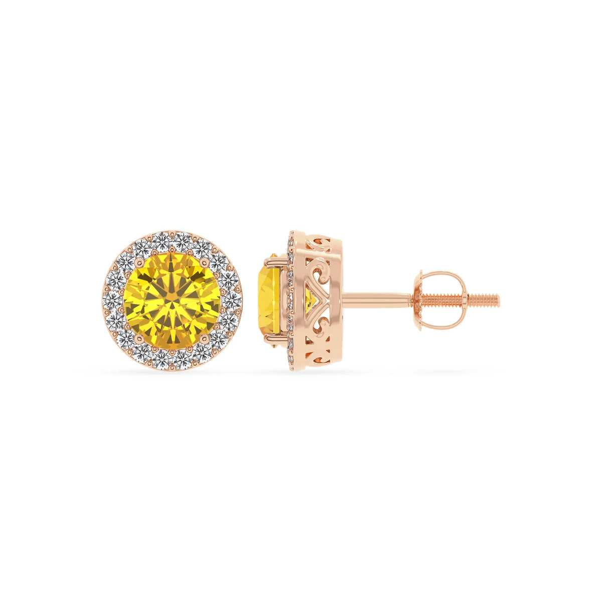 lab grown yellow sapphire round stud earrings in rose gold 