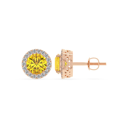 lab grown yellow sapphire round stud earrings in rose gold 