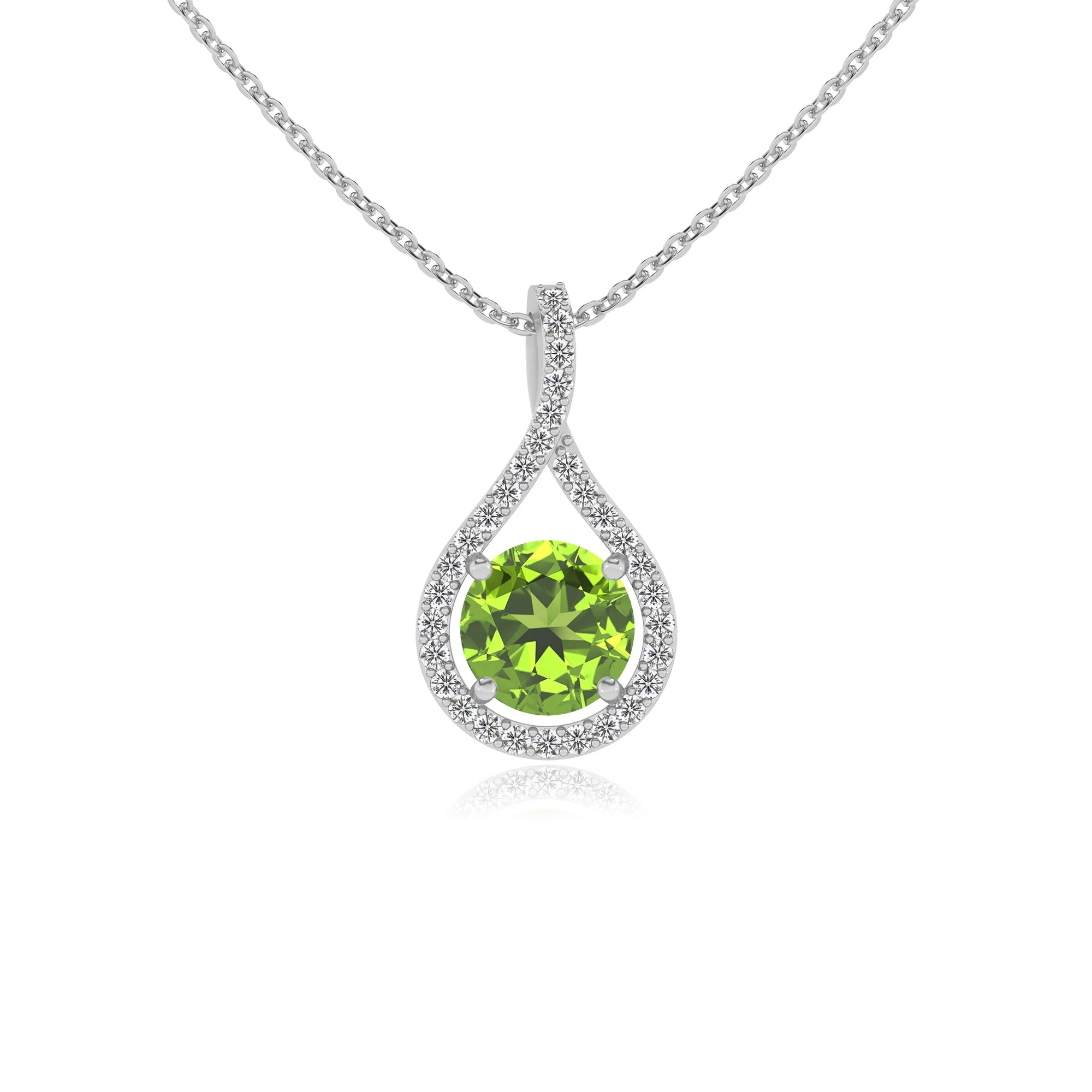 natural peridot round solitaire necklaces in platinum 