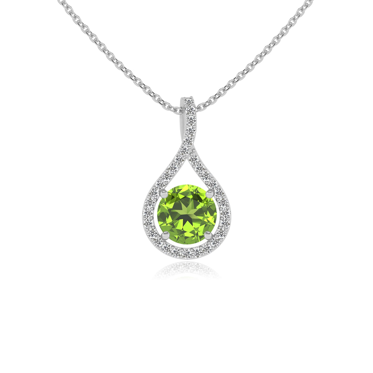 natural peridot round solitaire necklaces in platinum 