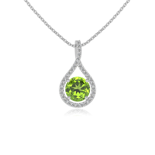 natural peridot round solitaire necklaces in platinum 