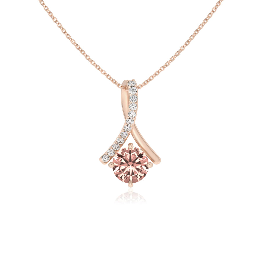 lab grown morganite round solitaire necklaces in rose gold 