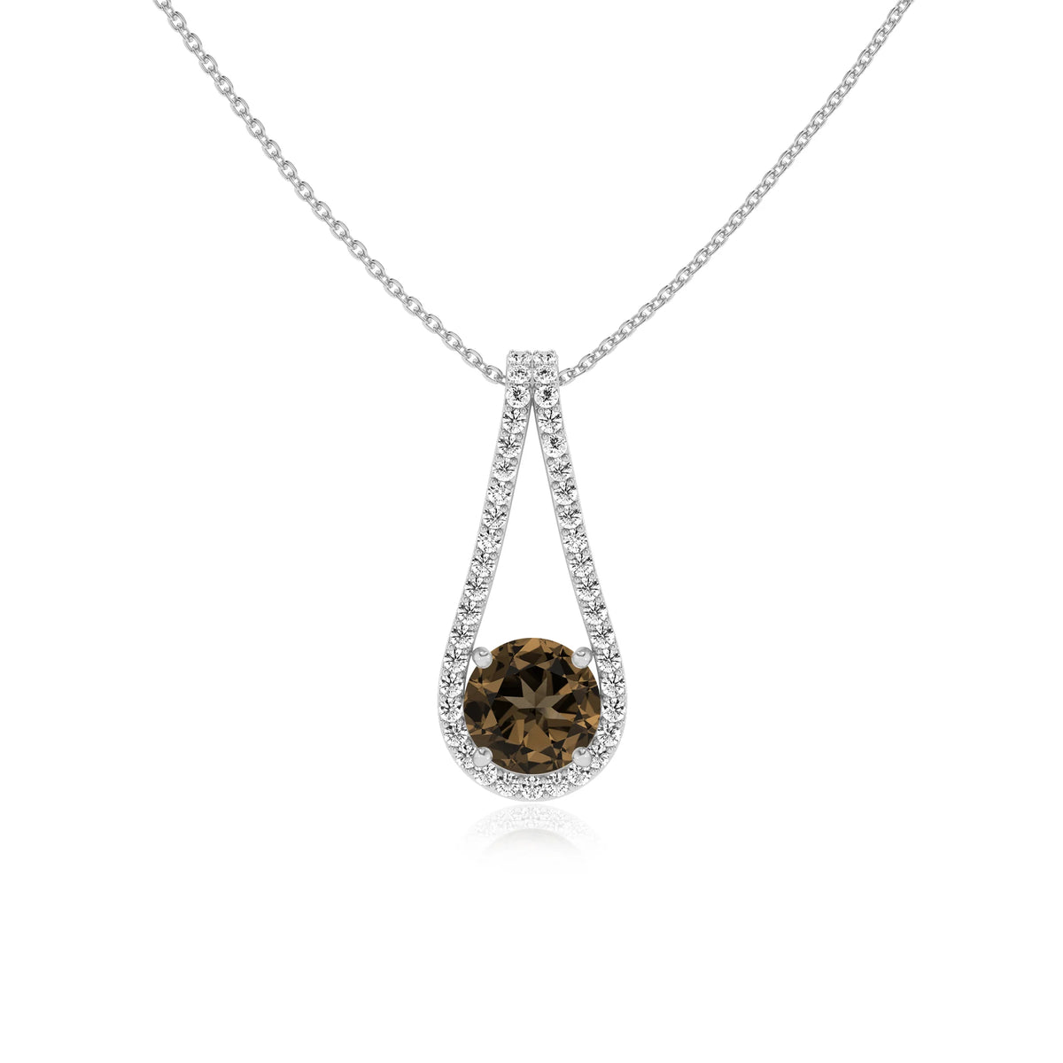 natural smoky-quartz round solitaire v-bale necklaces in sterling silver 