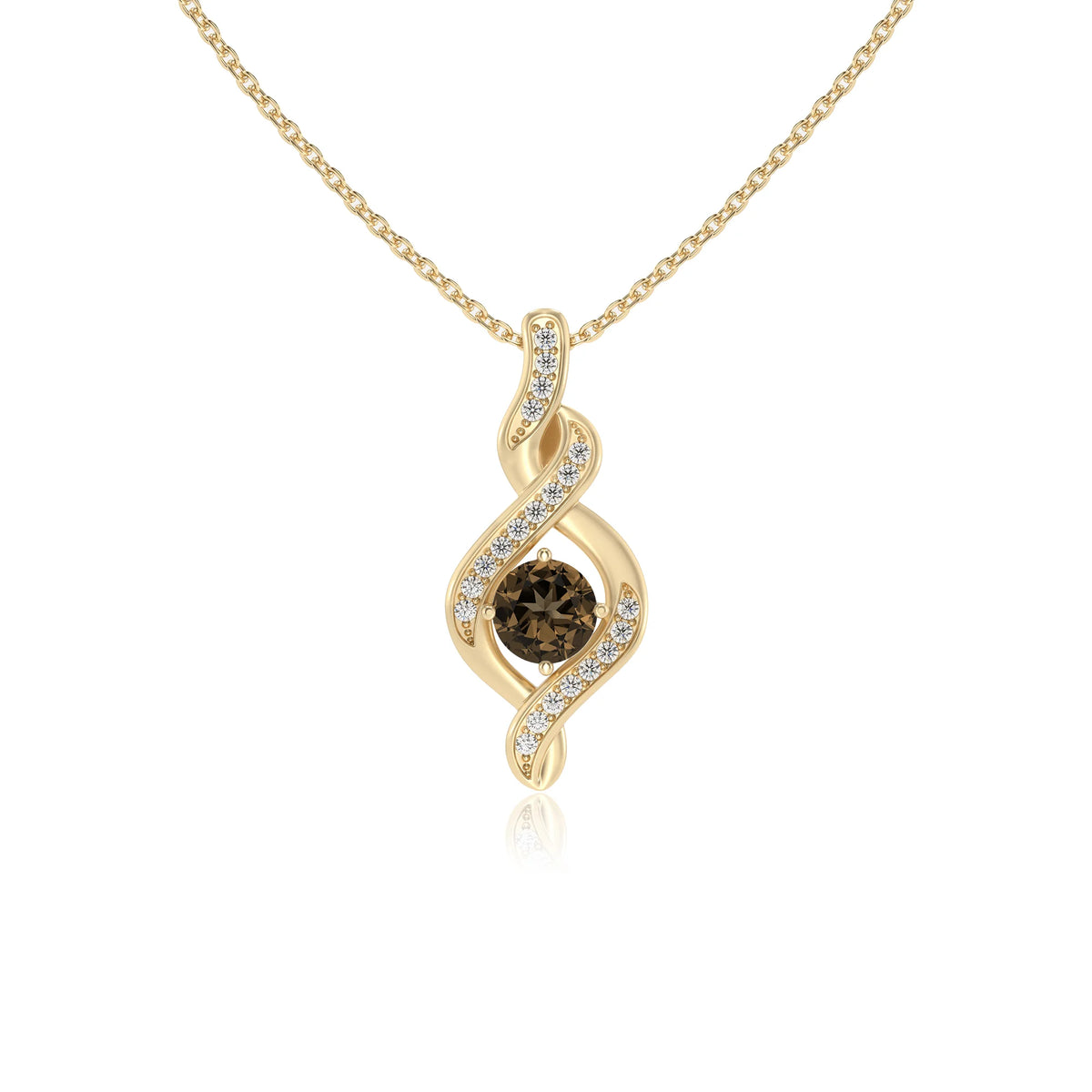 natural smoky-quartz round solitaire necklaces in yellow gold 