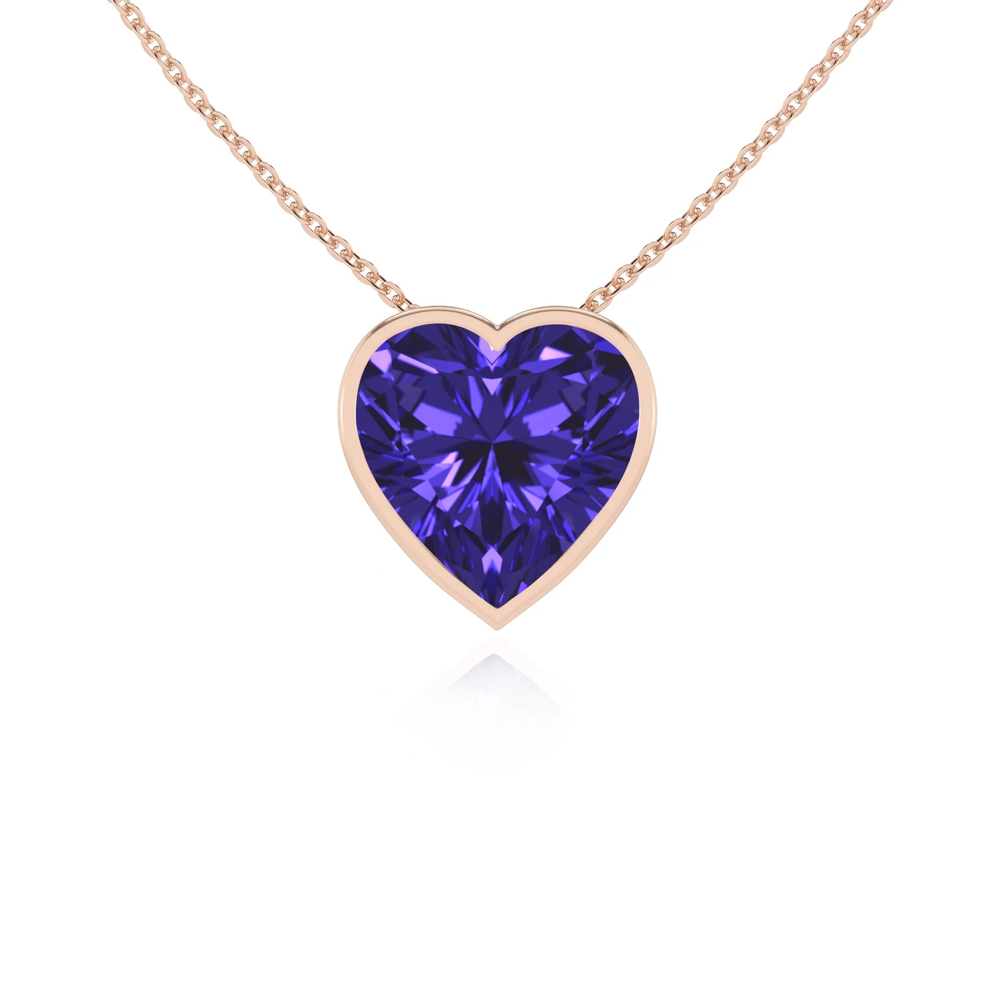 lab grown tanzanite heart solitaire necklaces in rose gold 