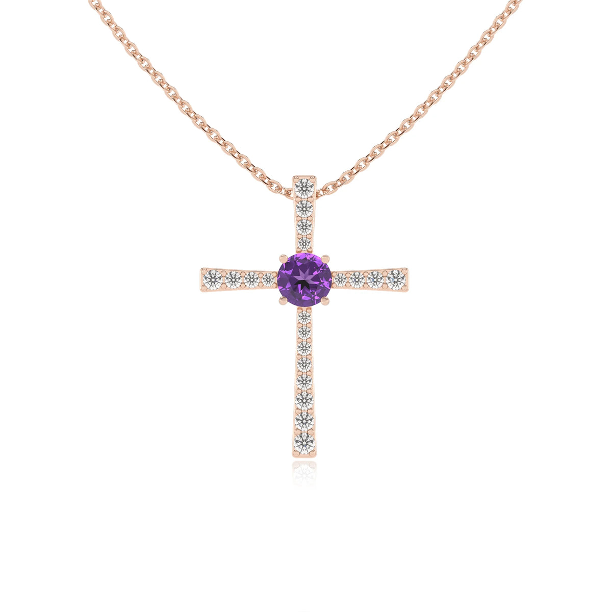lab grown amethyst round infinity necklaces in rose gold 