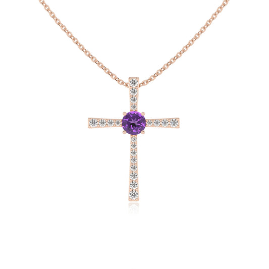 lab grown amethyst round infinity necklaces in rose gold 