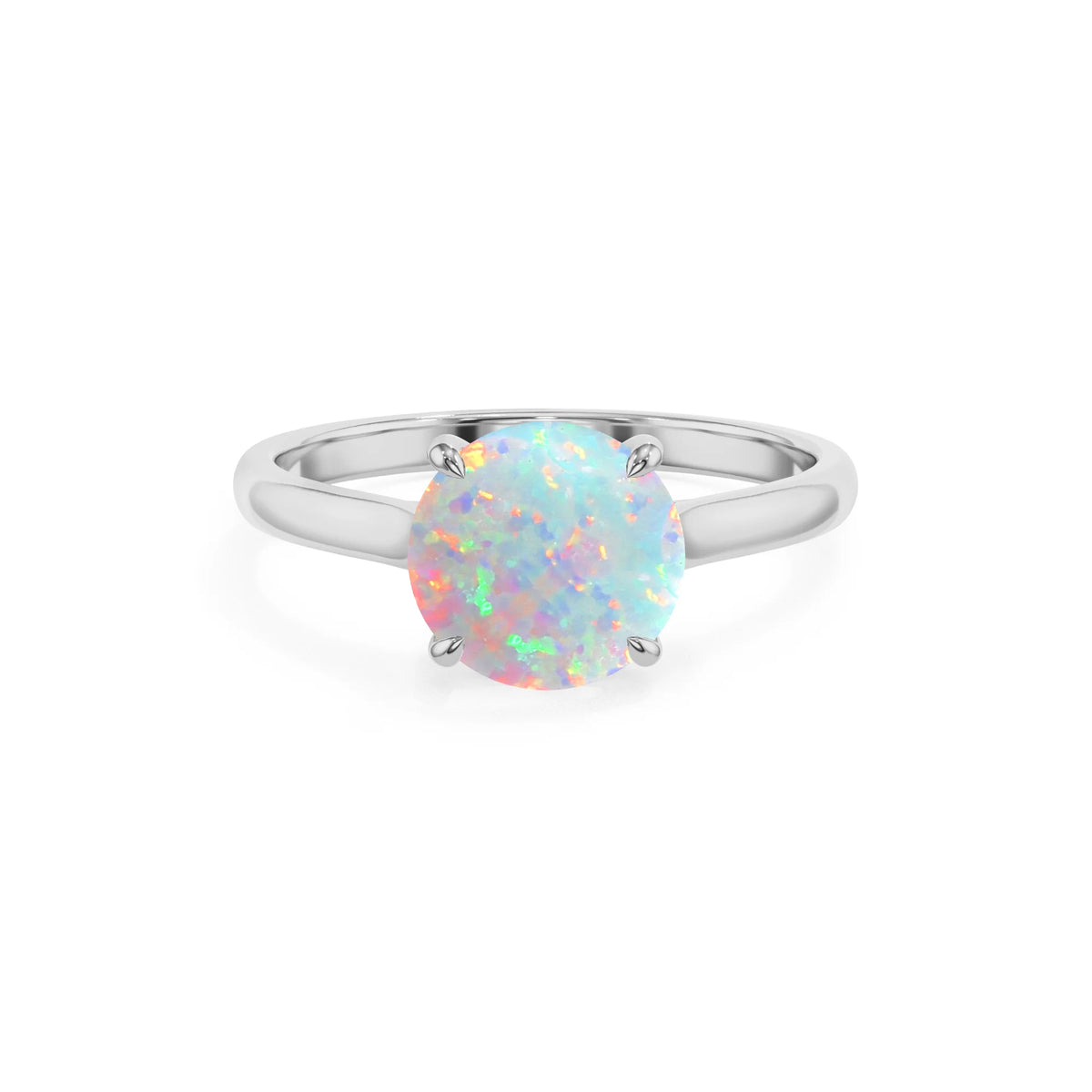lab grown opal round solitaire rings in platinum 
