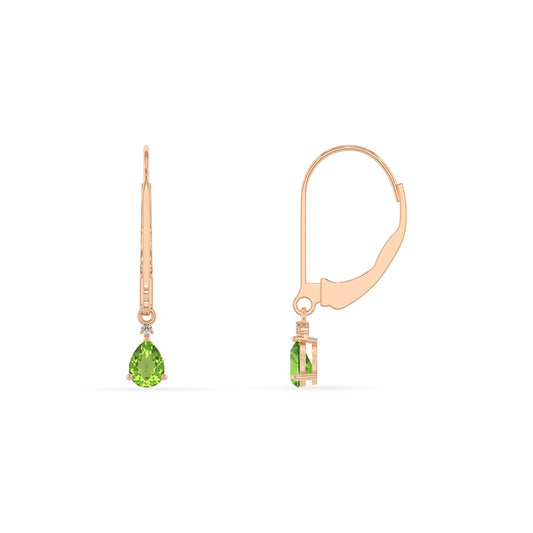 natural peridot pear drop earrings in rose gold 