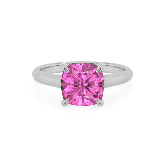 lab grown pink-sapphire cushion solitaire rings in sterling silver 