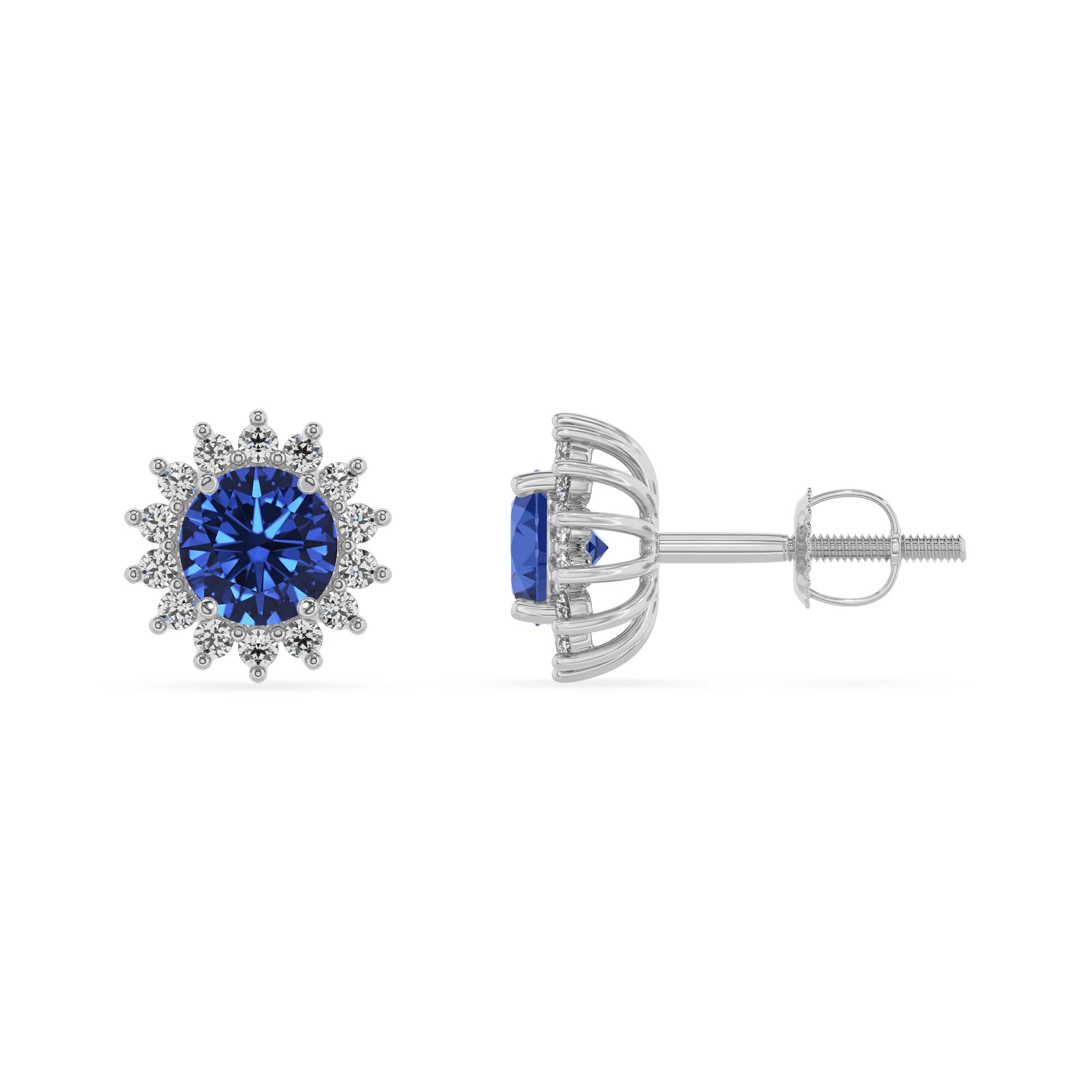 lab grown blue sapphire round stud earrings in white gold 