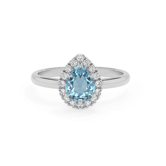 lab grown aquamarine pear solitaire rings in white gold 