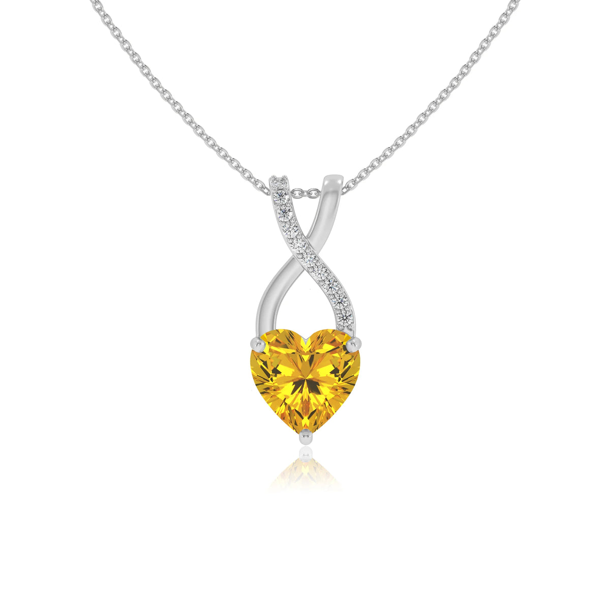 lab grown yellow-sapphire heart solitaire necklaces in sterling silver 