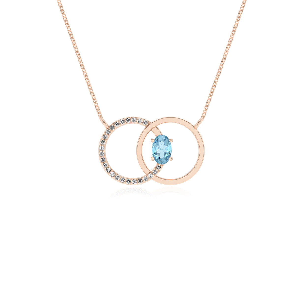 lab grown aquamarine oval solitaire necklaces in rose gold 